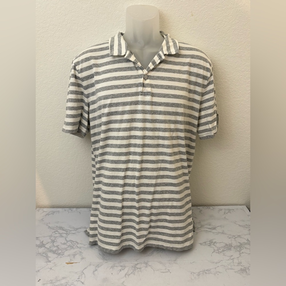 GAP mens short sleeve striped polo shirt size XL White Gray Collared​